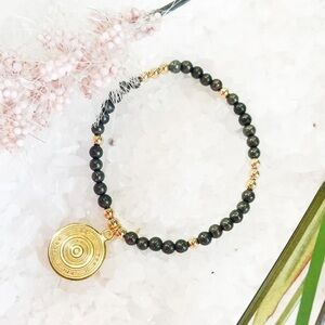 eNewton Pyrite Worthy Pattern 4MM Bead Bracelet w Athena Charm